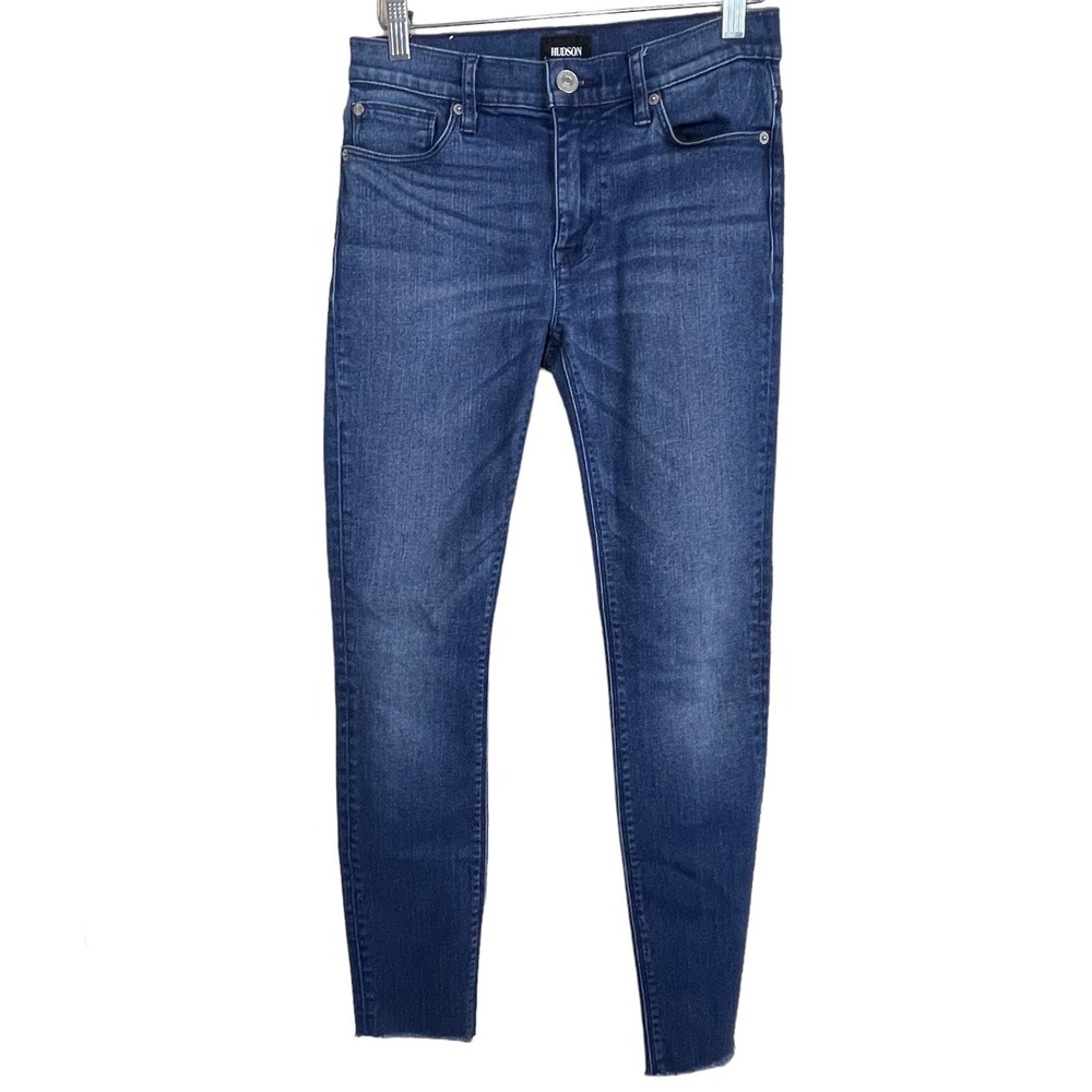 Hudson Natalie Mid Rise Ankle Skinny Jeans Women 27 Dark Blue Raw Hem Casual